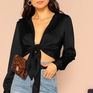 Satin self tie cropped top